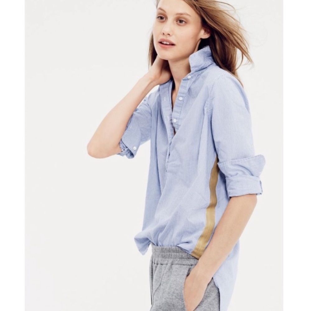 J. Crew with Gold Stripe Popover Cotton Top